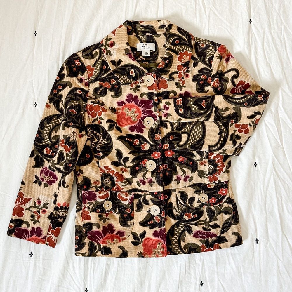 ATL - Ann Taylor Loft Studio Jacket | 2P | Light corduroy texture, Floral Design